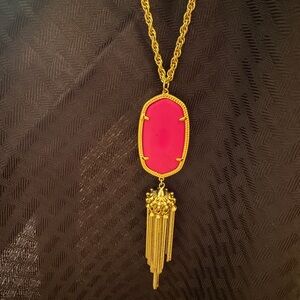 Kendra Scott Rayne Gold Necklace with Bright Pink Pendant